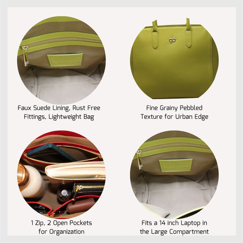 Naina 90 Feet Genuine Leather Lime Green Tote Bag
